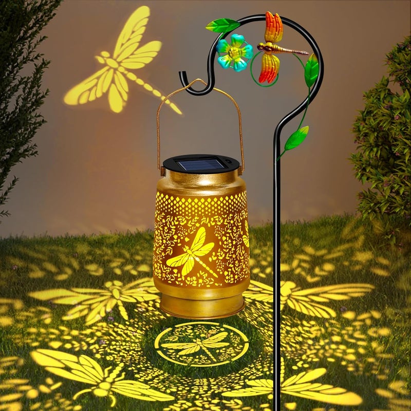 EDOF 2 Packs Dragonfly Solar Lanterns Outdoor Waterproof with Shepherd Hook,Hanging Solar Lights Garden Decor,Christmas Decorations Dragonfly Gift for Women Grandma,Metal Decorative Lanterns for Yard,Patio - Image 2